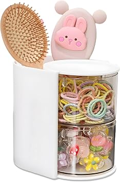 Azurphoric Hair Accessories Organizer with Hair Brush HolderWhite,2-Layer | Rotatable Makeup Brush Holder for Necklaces, Earring, Bracelet, Ring, Makeup Brushes, Hair Clip and Hair Accessories