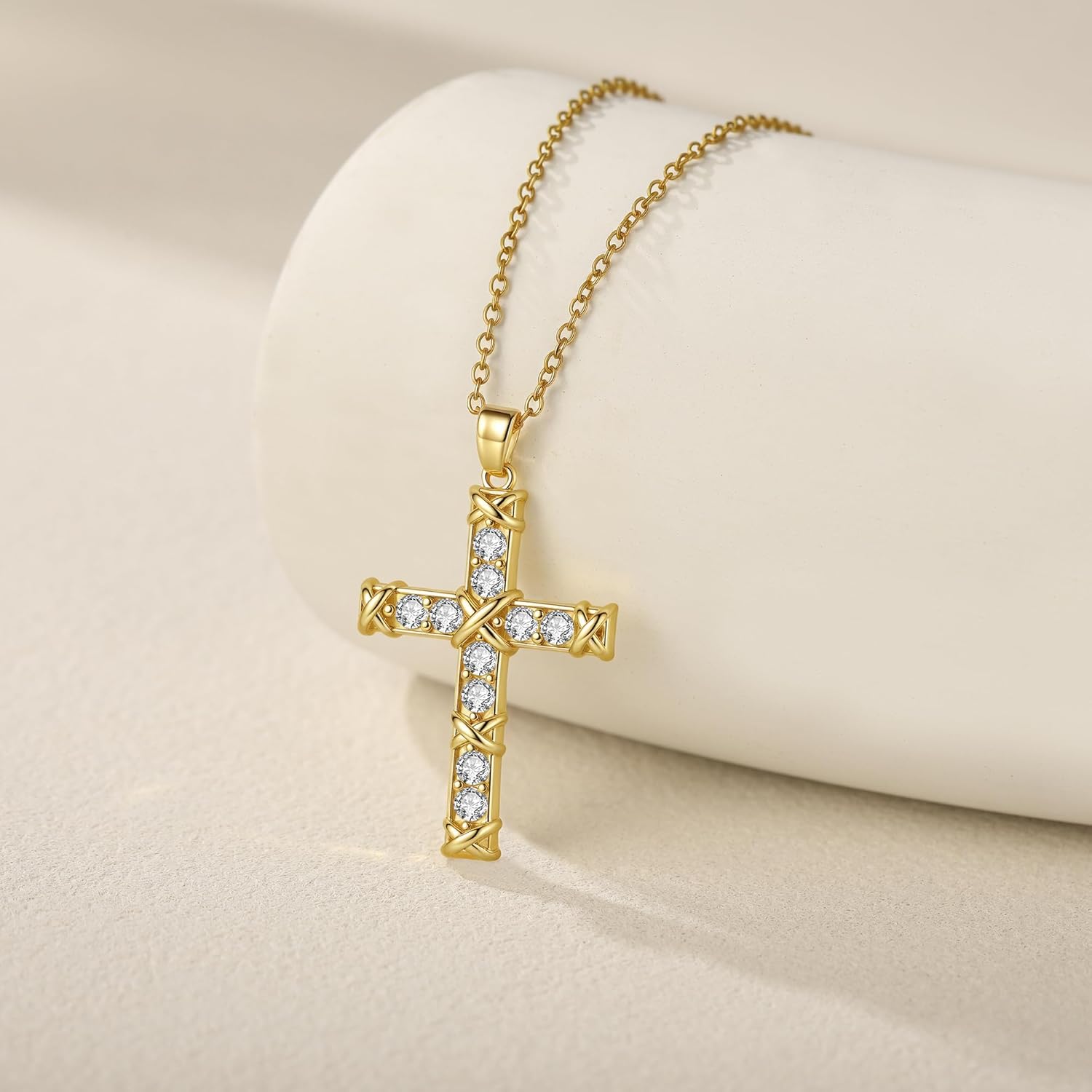 14K Gold Plated Cross Necklace for Women, CZ Crucifix Cross Pendant Gold Necklace, Classic Religious Christian Jewelry Gift for Women, Christmas Easter Baptism Confirmation Birthday Faith Necklace - Image 5