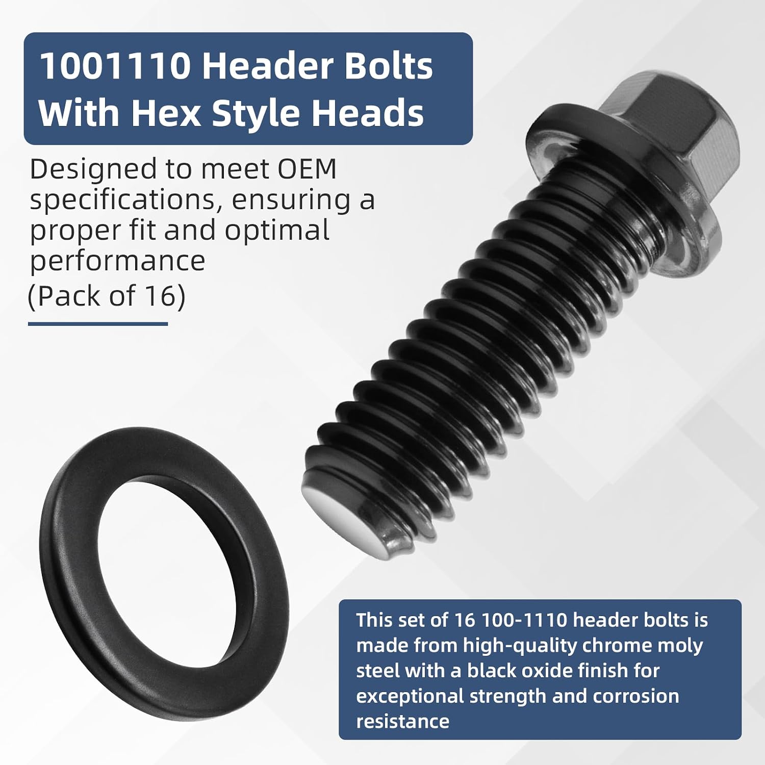 100-1110 1001110 Header Bolts, 3/8-16 UNC Hexagon, 8-Grade Chrome Steel, Black Oxide Finish, for Automotive and Industrial Applications 16 pcs