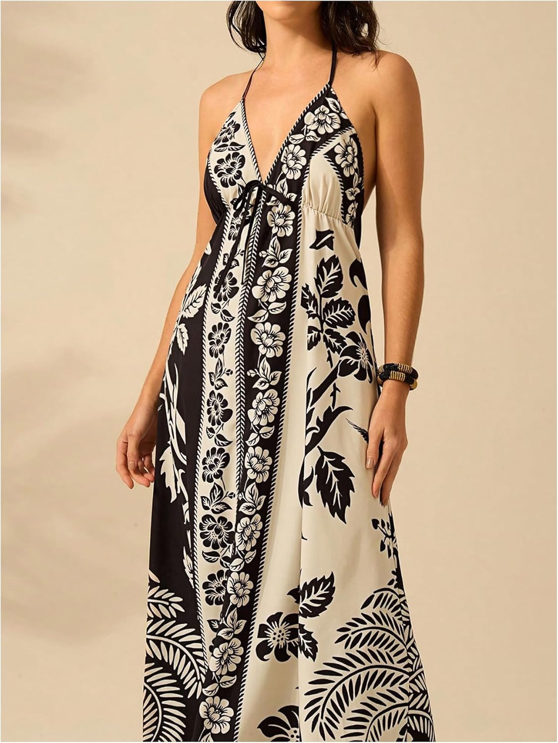 SOLY HUX Women's Boho Floral Print Maxi Dress Halter Backless Flowy Long Vacation Beach Summer Dresses - Image 6