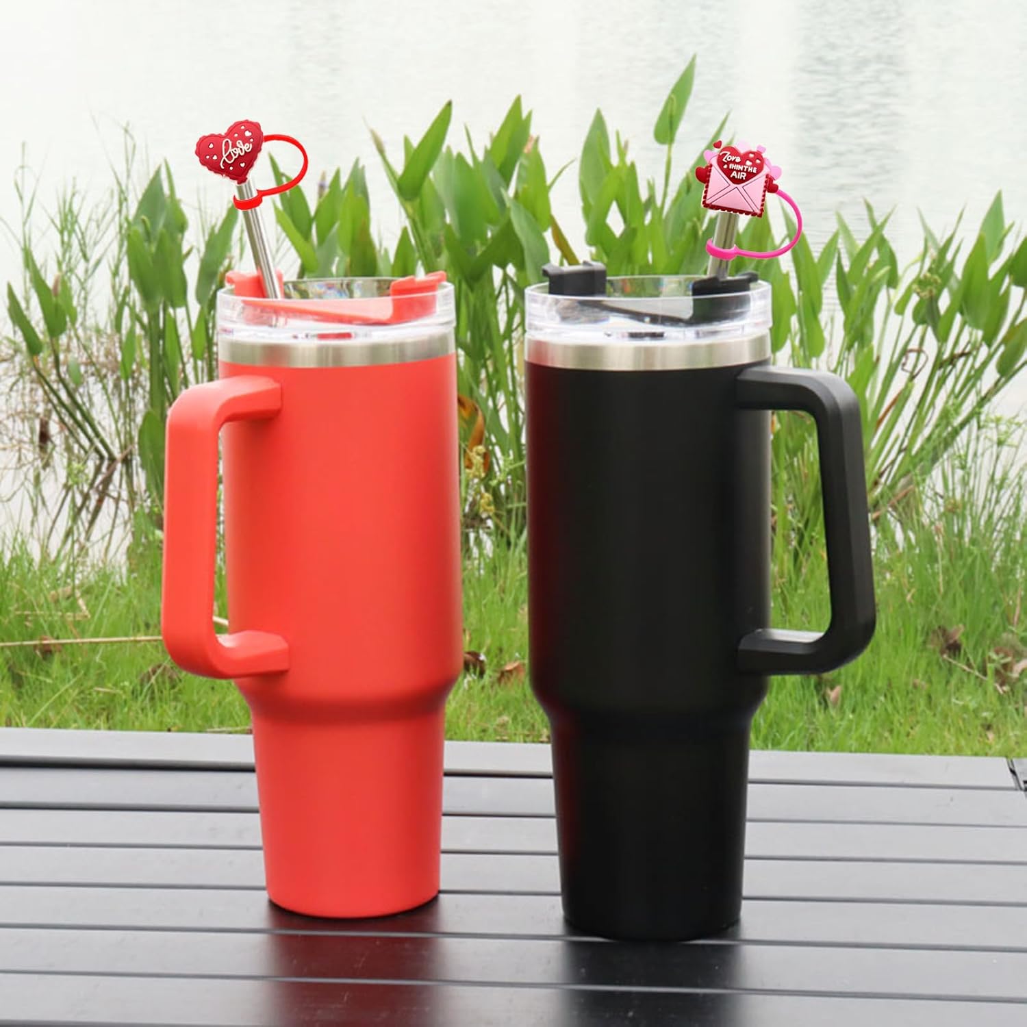 Valentine's Day Straw Toppers 6Pcs Silicone Straw Covers Compatible with Stanley 30&40 Oz Tumbler, Lip Heart Car Valentines Design Straw Lids Cute 10mm 0.4in Valentines Day Party Cup Decorations - Image 2