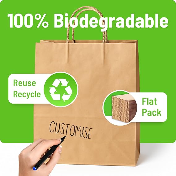 Brown Paper Bags with Handles - 25 Pack, Small Gift Bags 9 x 7 x 3.5
