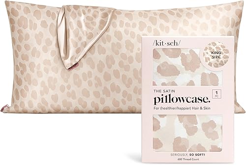 Vista 76 de Kitsch - Funda de almohada de satén con cremallera de tamaño queen/estándar, para el cabello y la piel, funda refrescante más suave que la seda