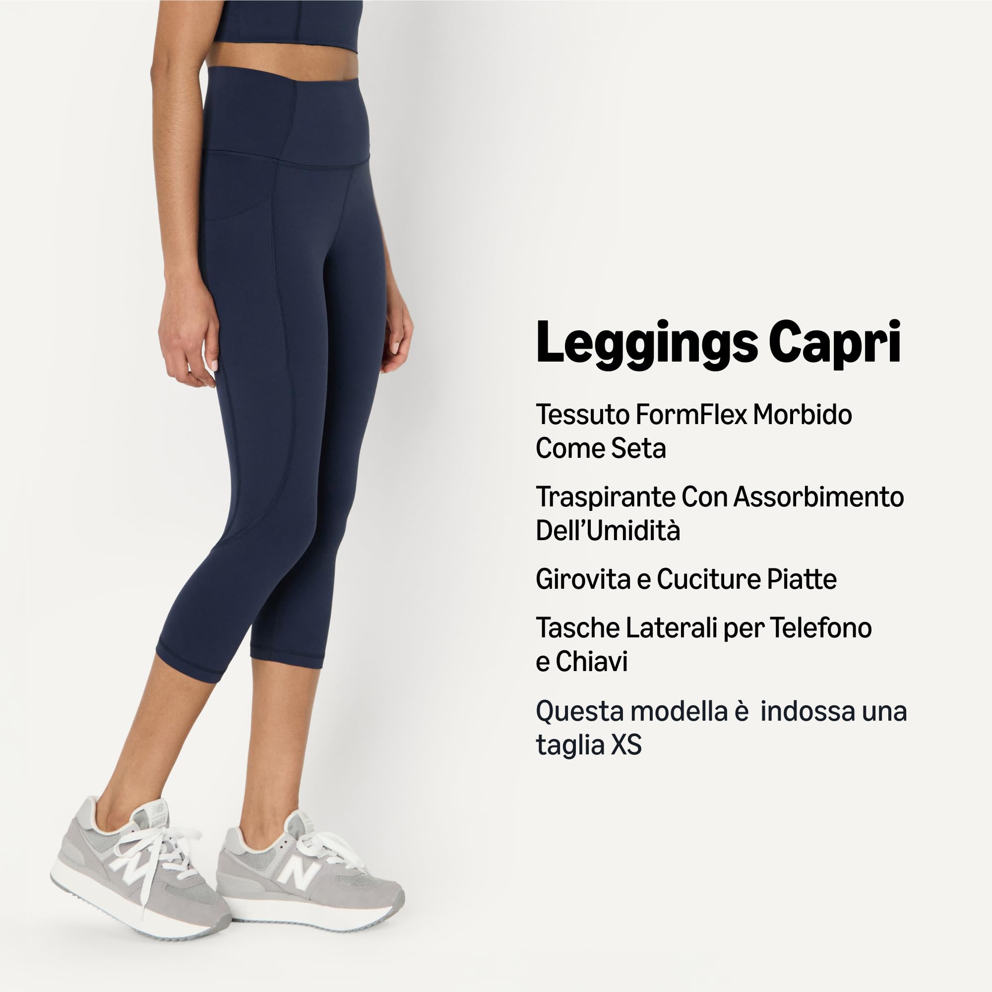 Amazon Essentials Leggings Tecnici per Yoga e Allenamento in FormFlex Morbidissimo, a Vita Alta, Pantaloni Capri, Interno Gamba 48,3cm Donna
