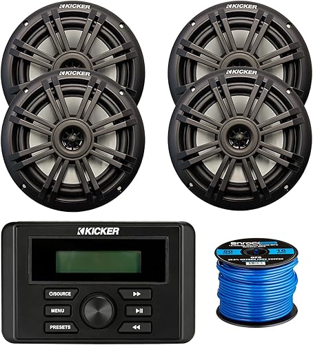 Kicker Combo de receptor estéreo USB AMFM resistente a la intemperie con 2 pares (cantidad 4) de 6.5 pulgadas, 2 vías, 150 W de potencia máxima