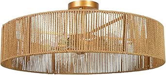 Rattan Pendant Light PAUFUL Farmhouse Chandeliers For Dining Room,5-Light Rattan Boho Chandelier Light Fixture With Fabric Shade,Hand Woven Large Rattan Fixture For Kitchen Bedroom Island Hallway Dining Room Light