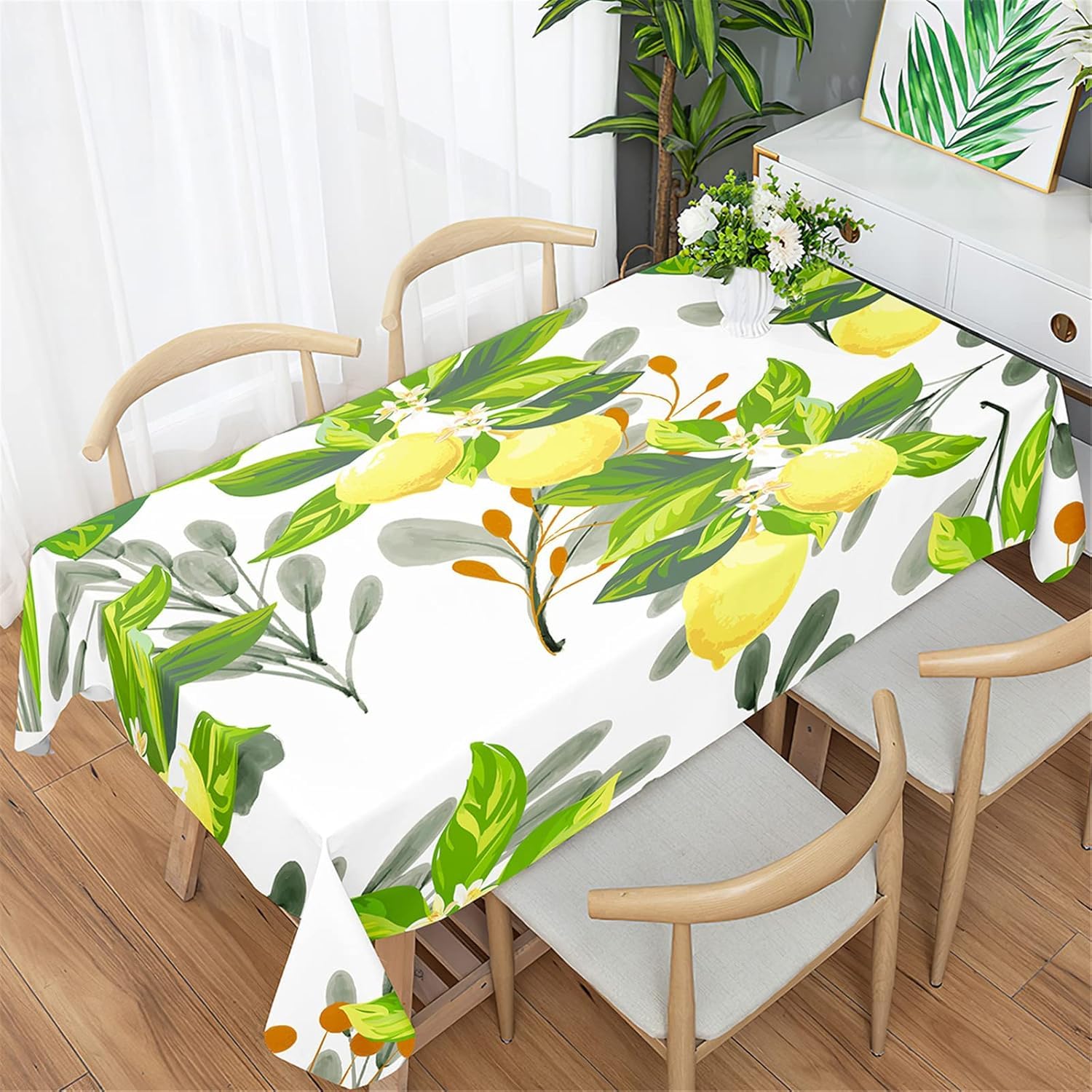 Tovaglia Antimacchia 300x140 cm Rettangolare Frutta Limone Tovaglie Impermeabile 3 Metri Copritavolo Poliestere Protezione Tavolo Foglie, per Feste (12-14 Posti) a-158