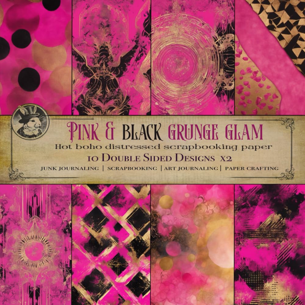 Pink & Black Grunge Glam. Hot boho distressed scrapbooking paper.: Aesthetic fantasy Chic Lavender tones. For decoupage, paper crafting, junk