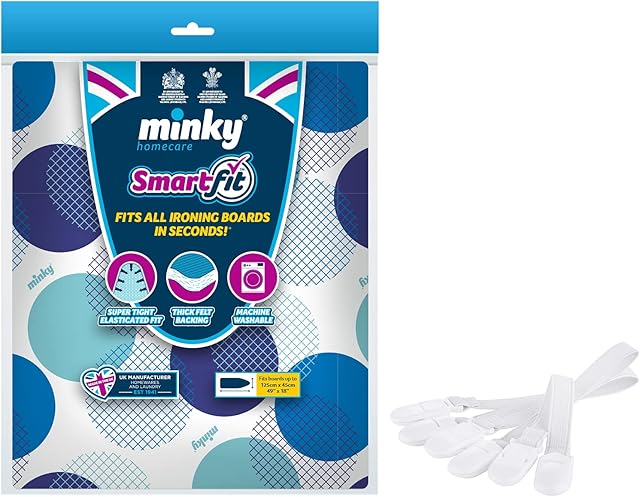 Minky SmartFit Ironing board cover + Ironing Board Clips Bundle