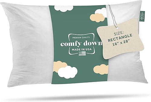 ComfyDown 95% pluma, 5% plumón, 16 x 28 rectángulo cojín decorativo, relleno de funda  fabricado en Estados Unidos