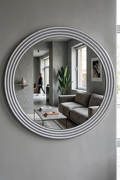 Emerald Silver Decorative Mirror Round Mirror Embroidered Wooden Wall Mirror Single 31cm Mirror - 43cm Frame