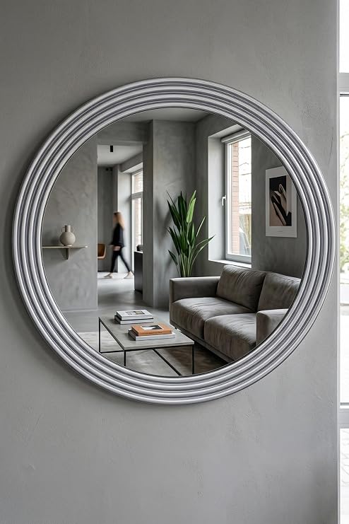 Emerald Silver Decorative Mirror Round Mirror Embroidered Wooden Wall Mirror Single (31cm Mirror - 43cm Frame)