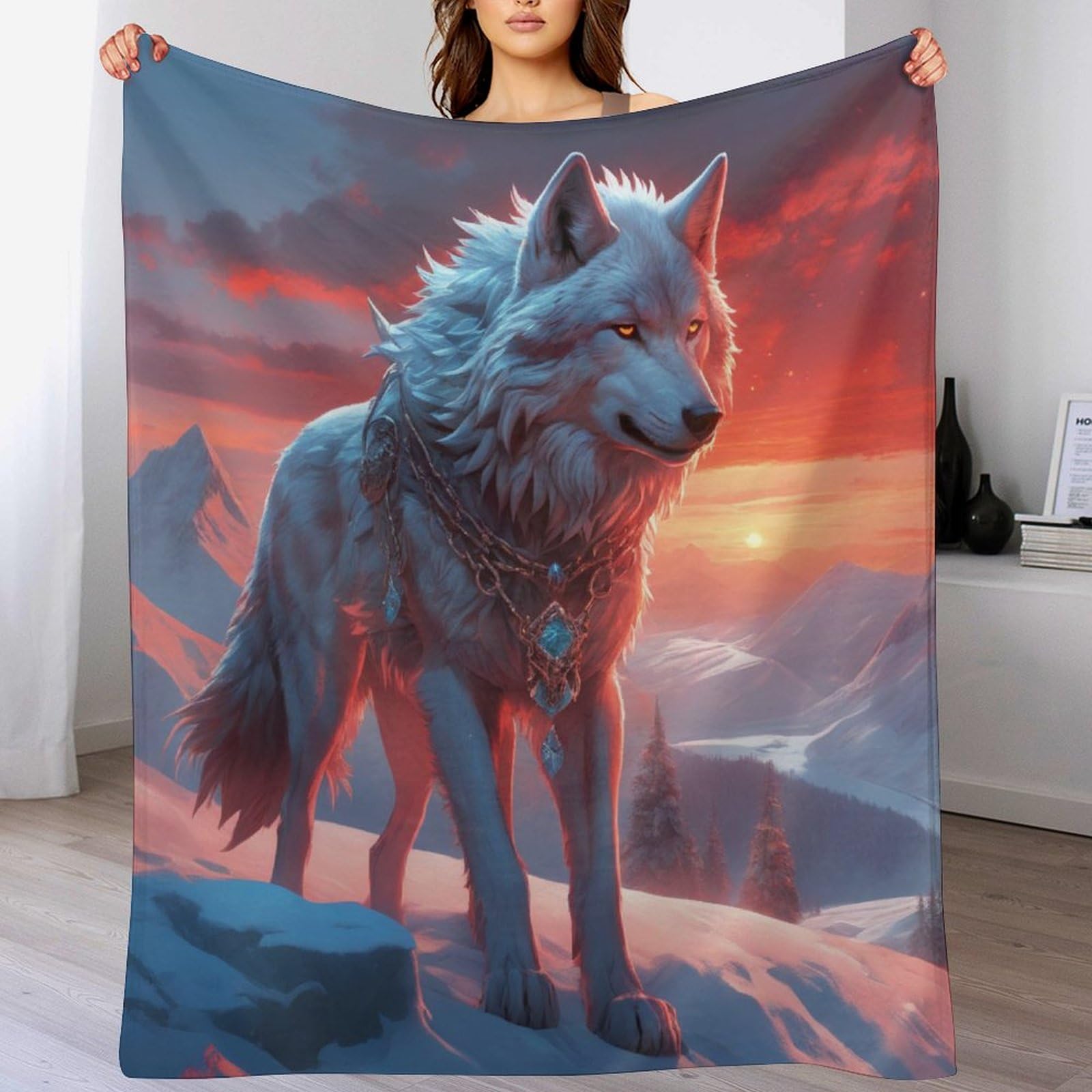 Manta de franela de lobo para picnics al aire libre y tardes de sofa