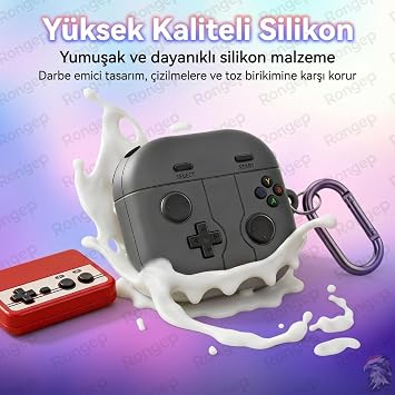 Rongep [Gamepad-Design] Samsung Galaxy Buds 4 Pro/Buds 4 için Kılıf Darbe Emici Köşe Korumalı Galaxy Buds4 Kulaklık Kılıfı Yumuşak Dokulu Oyun Konsolu Görünümlü Samsung Buds 4 Pro Kılıf (Koyu Gri)
