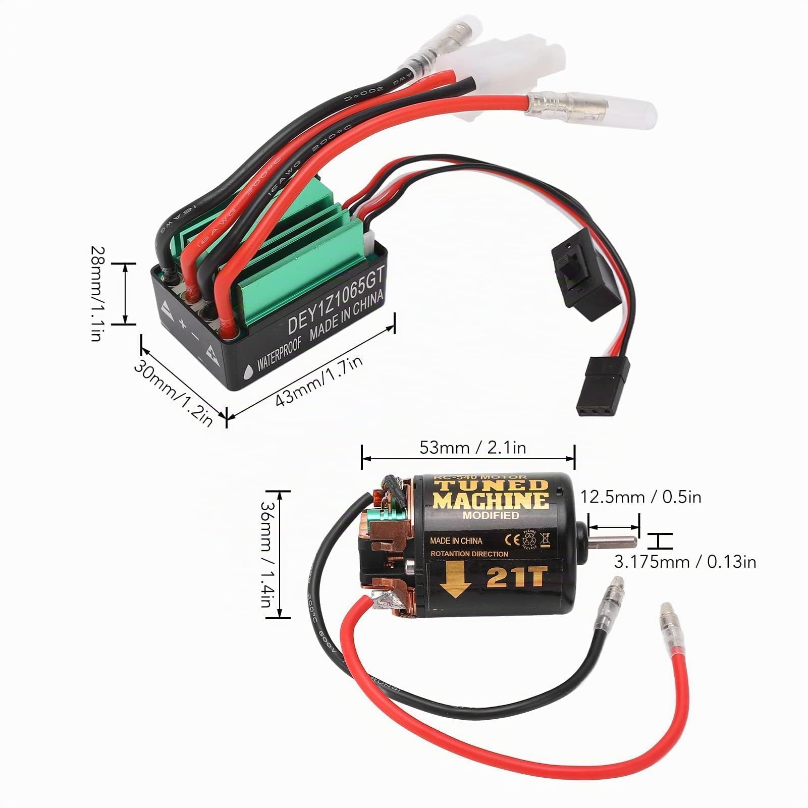 VBESTLIFE Brushed Motor ESC Combo, Brushed Motor ESC Combo mit 540 21T Brushed Motor 65A Wasserdicht Green Brushed ESC RC Car Complete Motors Elektromotoren & Teile