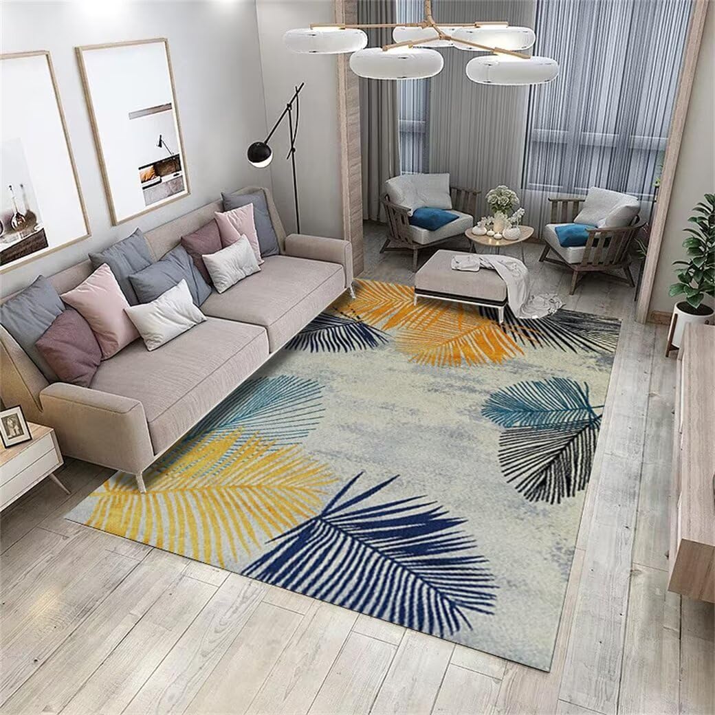 Tapis salon lavable facile à nettoyer grand tapis bleu contre les taches du quotidien
