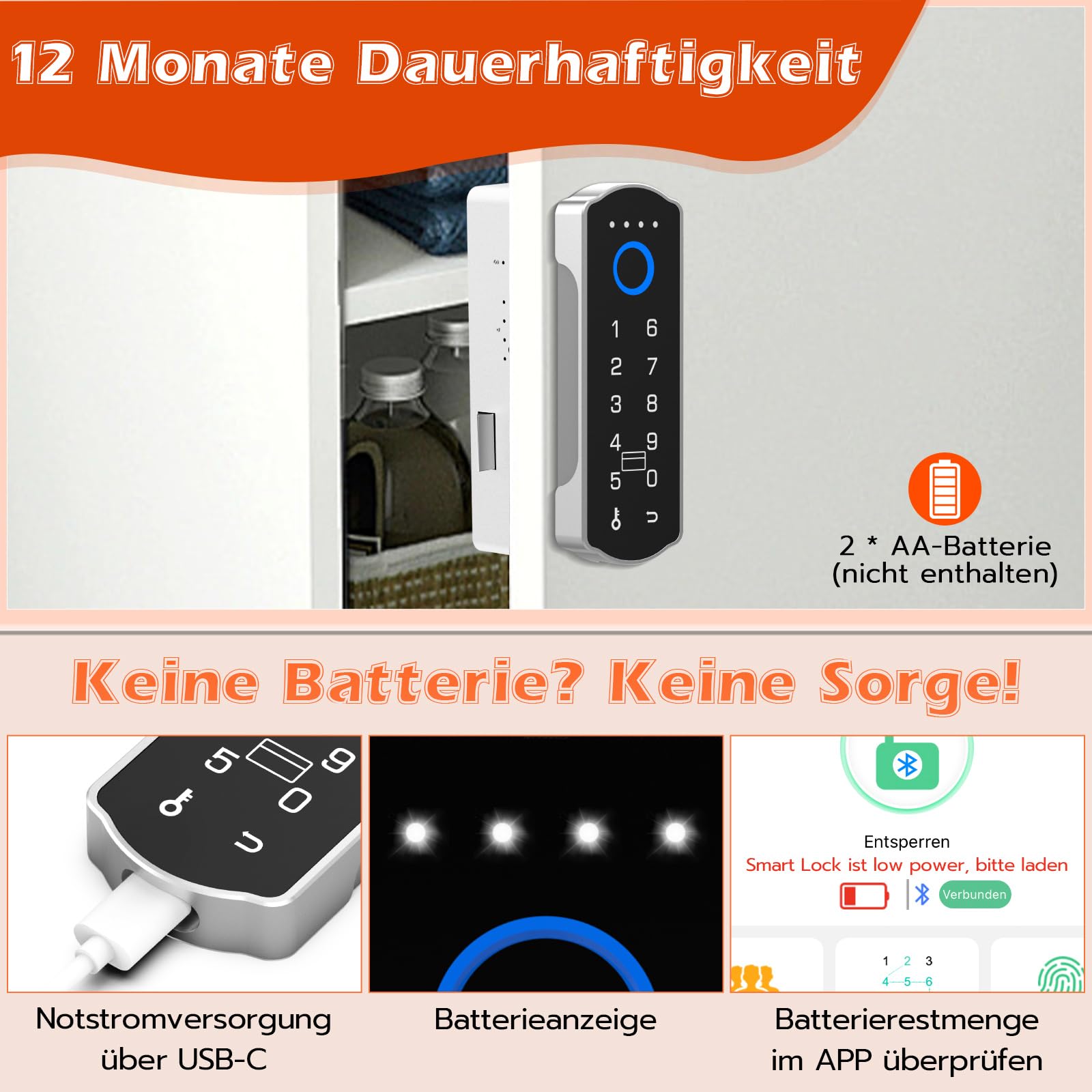 Smart Schubladenschloss, Anweller Elektronisches Möbelschloss Schrankschloss mit APP NFC Schloss Briefkastenschloss, Kindersicherung Schrank für Schrank Schublade Kasten Schließfächer Briefkasten usw