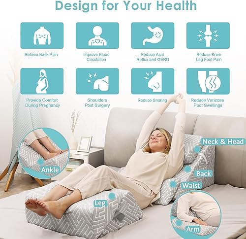 Miniatura 3 de TOLEAD Juego de 6 almohadas ortopédicas de cuña para cama espuma viscoelástica ajustable para postcirugía de espalda alivio del dolor de cuello