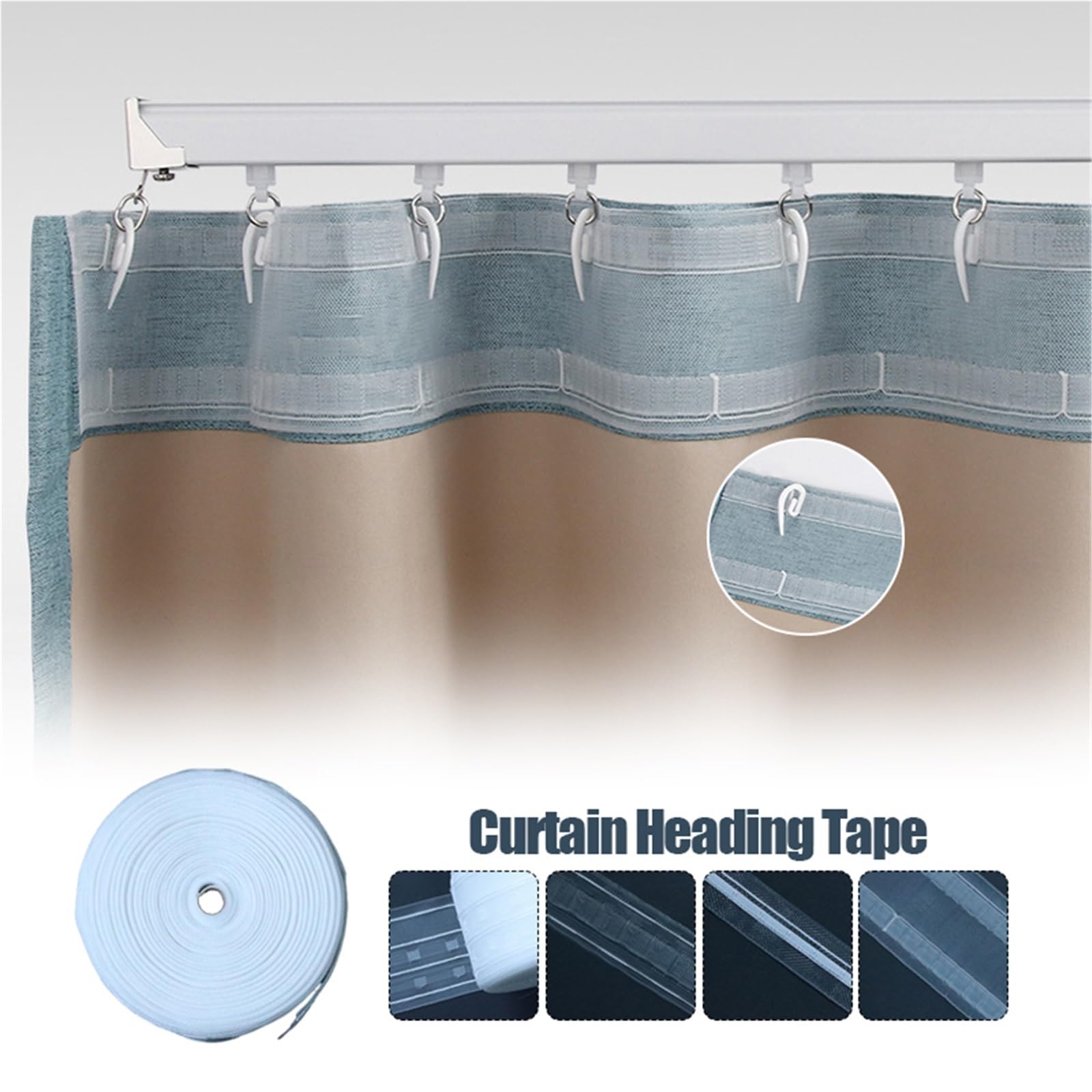 Rufflette pour Rideaux Ruban de tête Rideau Transparent 10/20M, avec Poche for Tige, for Bricolage, Plis plissés, Ruban Traction, Installation en Nylon, décoration Maison(7.5cm*20m)