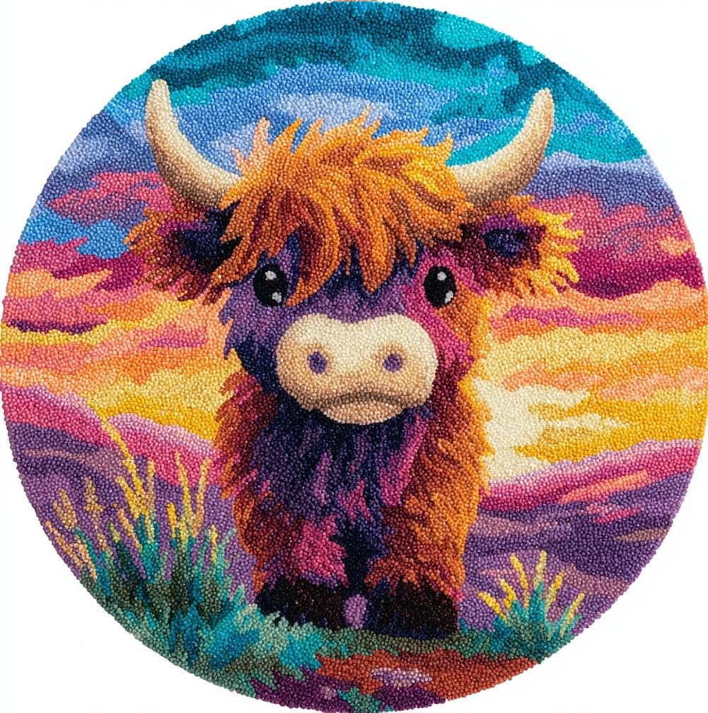 kitphoenix Latch Hook Kits Sunset Highland Cow Cub