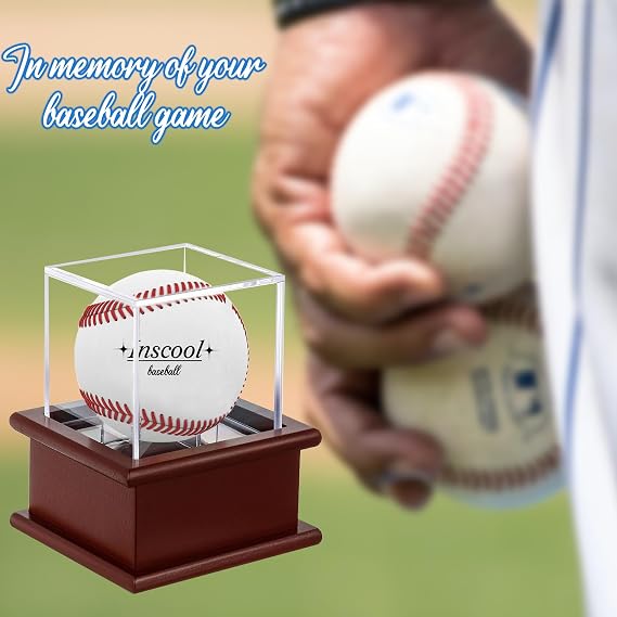 Baseball Display Case with Wooden Base Acrylic Cube