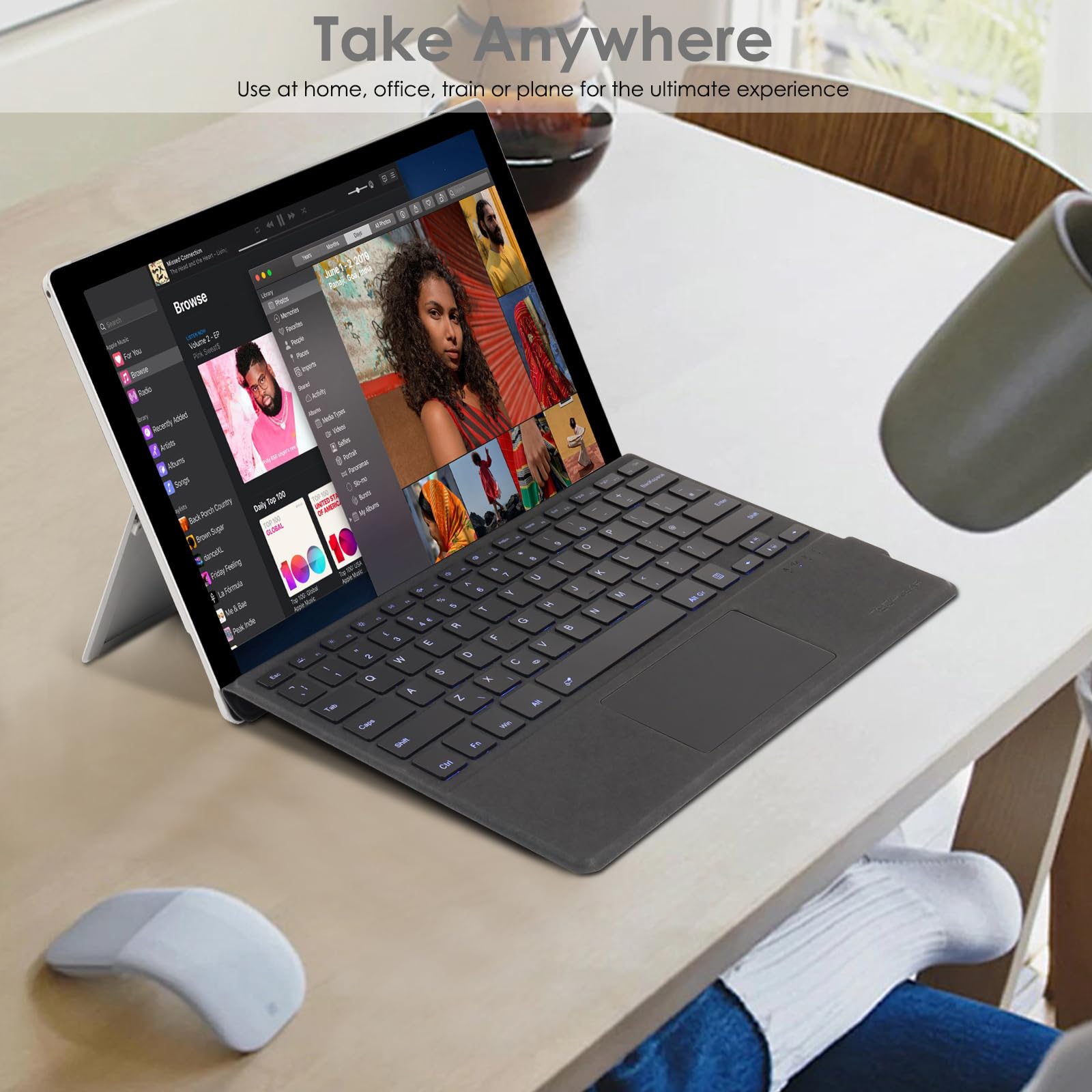 TECHGEAR Surface Pro Clavier pour Microsoft Surface Pro 11/10/9/8/X Clavier Bluetooth sans fil fin Rétroéclairage 7 couleurs Pavé tactile Multi-Touch de précision QWERTY