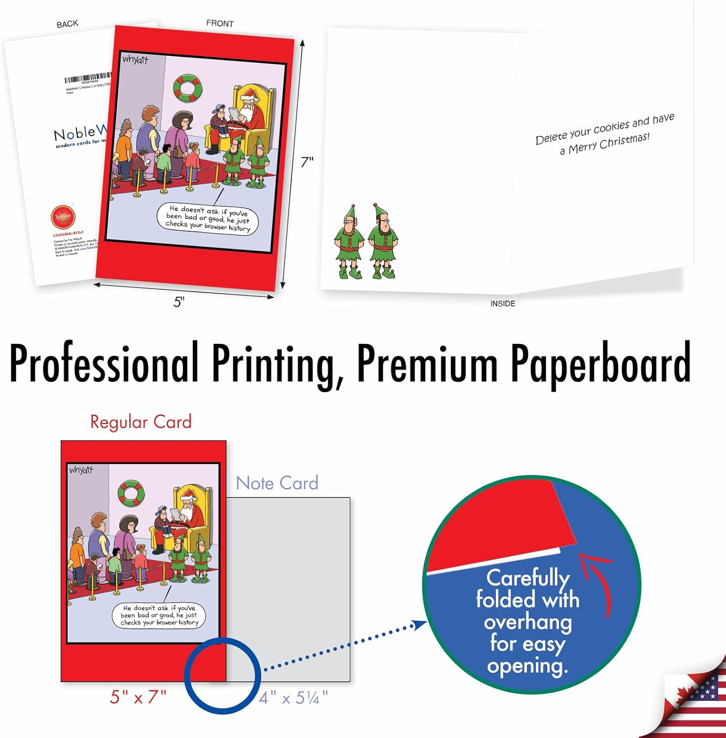 NobleWorks 12 Hilarious Christmas Greeting Cards Boxed Set w/ 5 x 7 Envelopes For Men, Women (1x12 Designs) Browser History C7696XSG-B12x1