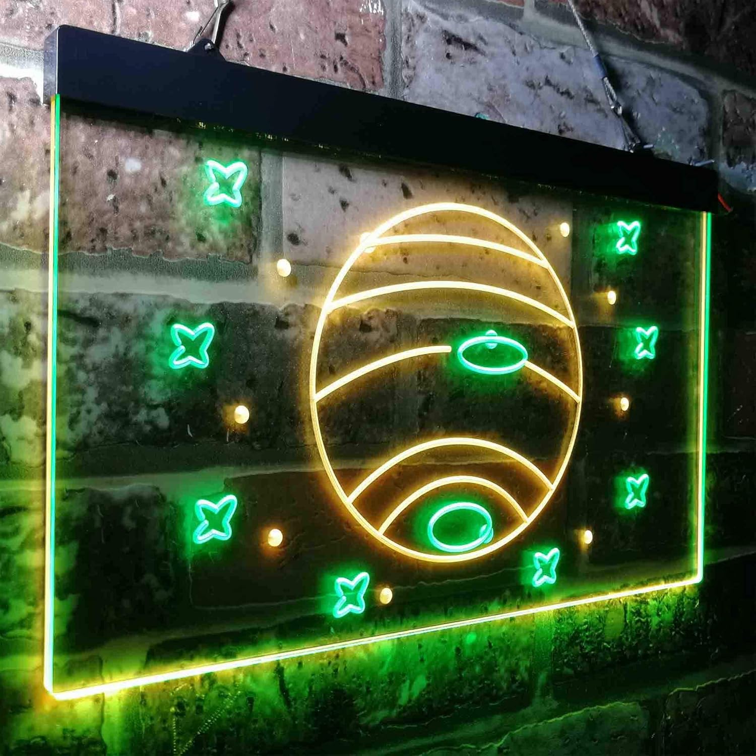 ADVPRO Neptune Planet Galaxy Space Kid Room Dual Color LED Neon Sign Green & Yellow 12 x 8 Inches st6s32-i3703-gy