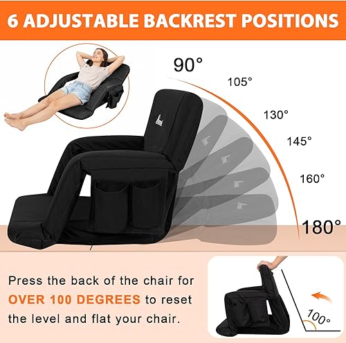 Miniatura 6 de Romswi 2 asientos de estadio extra anchos con soporte trasero, silla plegable con reposabrazos, 6 ángulos ajustables, sillas de estadio para eventos