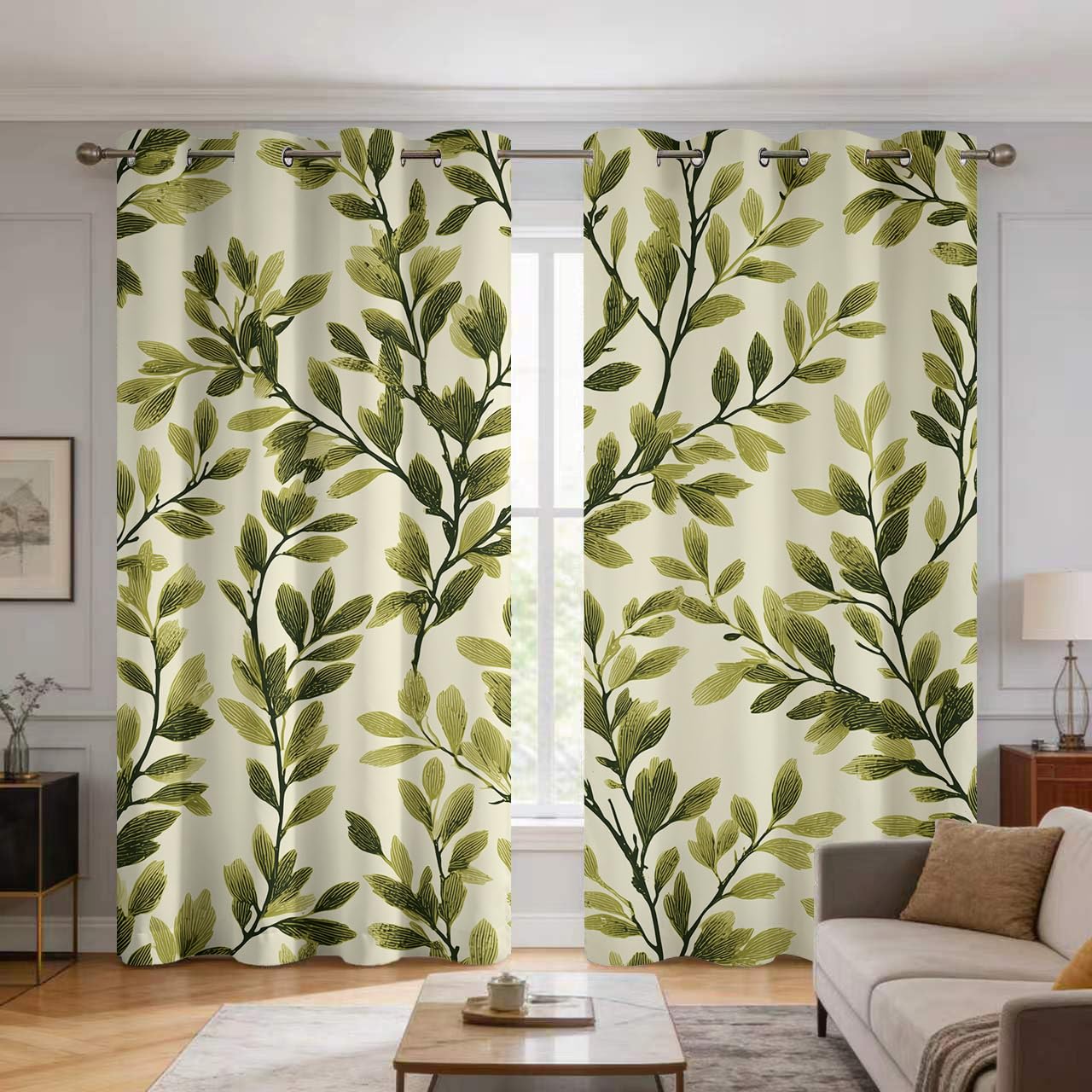 Rideau occultant verte feuille lot de 2 l110 x h215 cm pour decoration salon