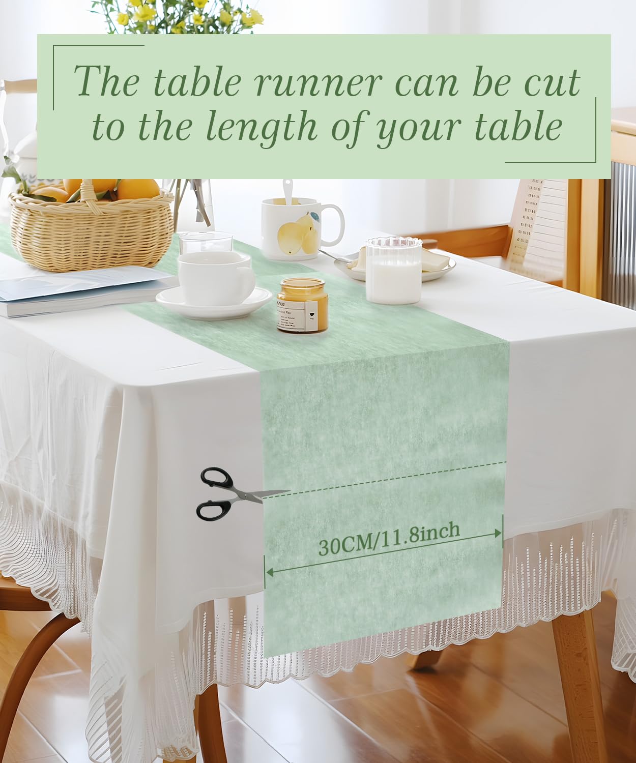 Chemin De Table Vert Sauge 30cm X 25m Non-Tissé Jetable - Décoration Élégante Pour Mariage, Anniversaire, Baptême