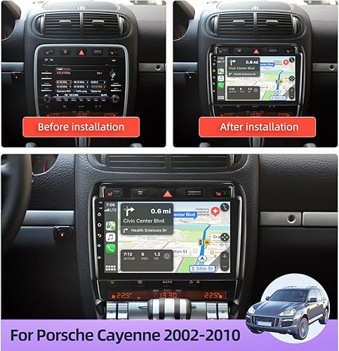 Vista 3 de NHOPEEW Radio Carplay Android para Porsche Cayenne 2003-2010 compatible con Carplay inalámbrico y Android Auto, pantalla táctil de 9 pulgadas