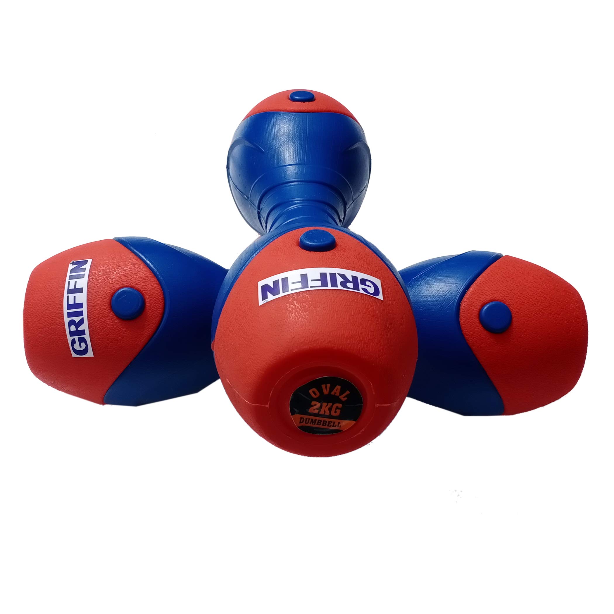 GRIFFIN PVC Oval Fixed Dumbbell 1Pair (2kg+2kg =4kg) Home Gym Exercise, Fitness and Weights for Women and Men Dumbbells Set(Bllue/Red)