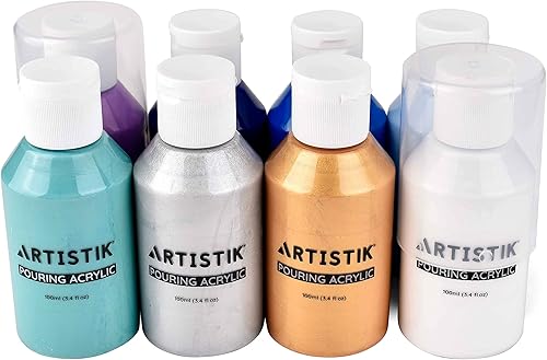 Miniatura 6 de Pintura acrílica para verter, juego de 8 botellas de 3.4 fl oz, premezcladas de alto flujo, lista para verter con 2 tazas de mezcla, pinturas