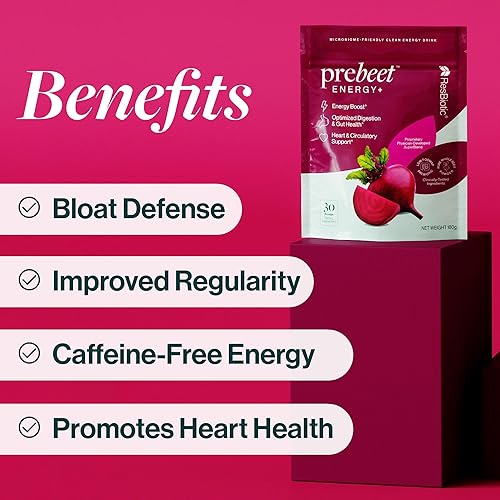 Miniatura 3 de Prebeet - Mezcla de bebida sin cafeína, suplemento prebiótico de energía natural para apoyo de la hinchazón y la digestión intestinal, la piel, el