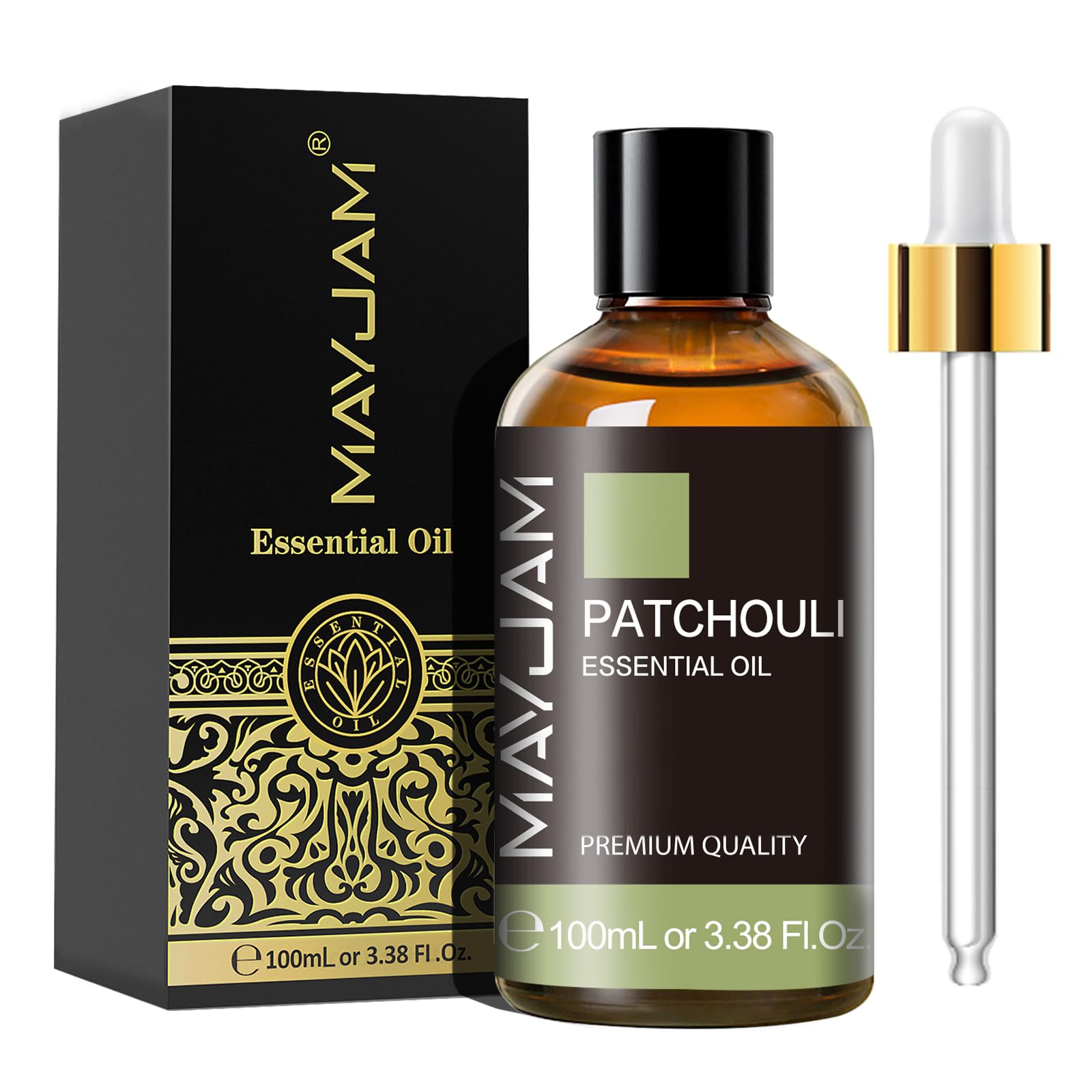 MAYJAM Olio Essenziale Di Patchouli 100ml, Olio Di Patchouli Per Diffusori, Umidificatori, Fai Da Te, Casa, Guardaroba