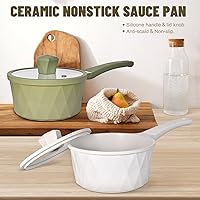 Vista 2 de Cacerola antiadherente de cerámica con tapa, olla pequeña de 2 cuartos de galón, diseño de diamante con mango frío, sartenes no tóxicas para cocina