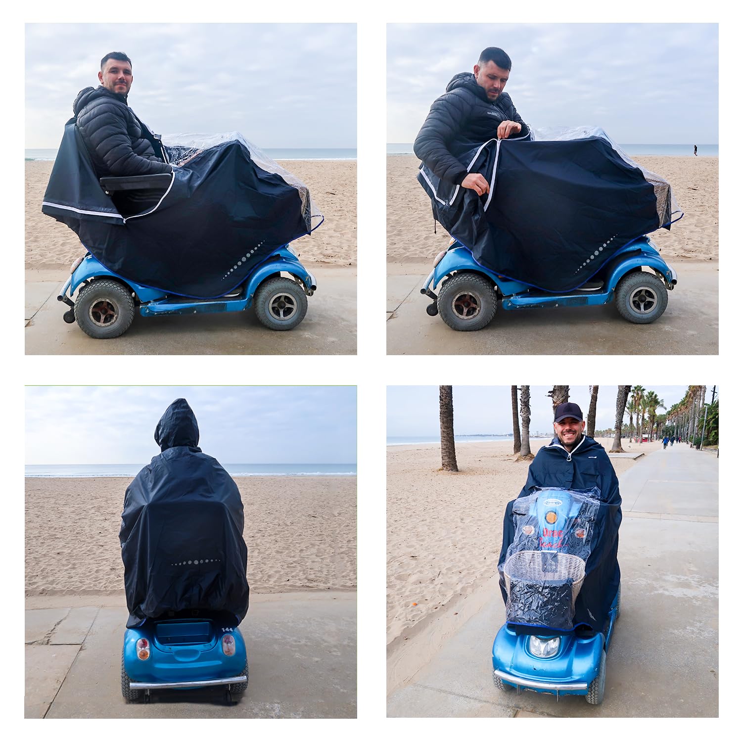 Poncho impermeable para silla de ruedas eléctrica/scooter - chubasquero para silla de ruedas eléctrica - diseño italiano - Talla Eléctrica/Scooter XL (Azul Marino)