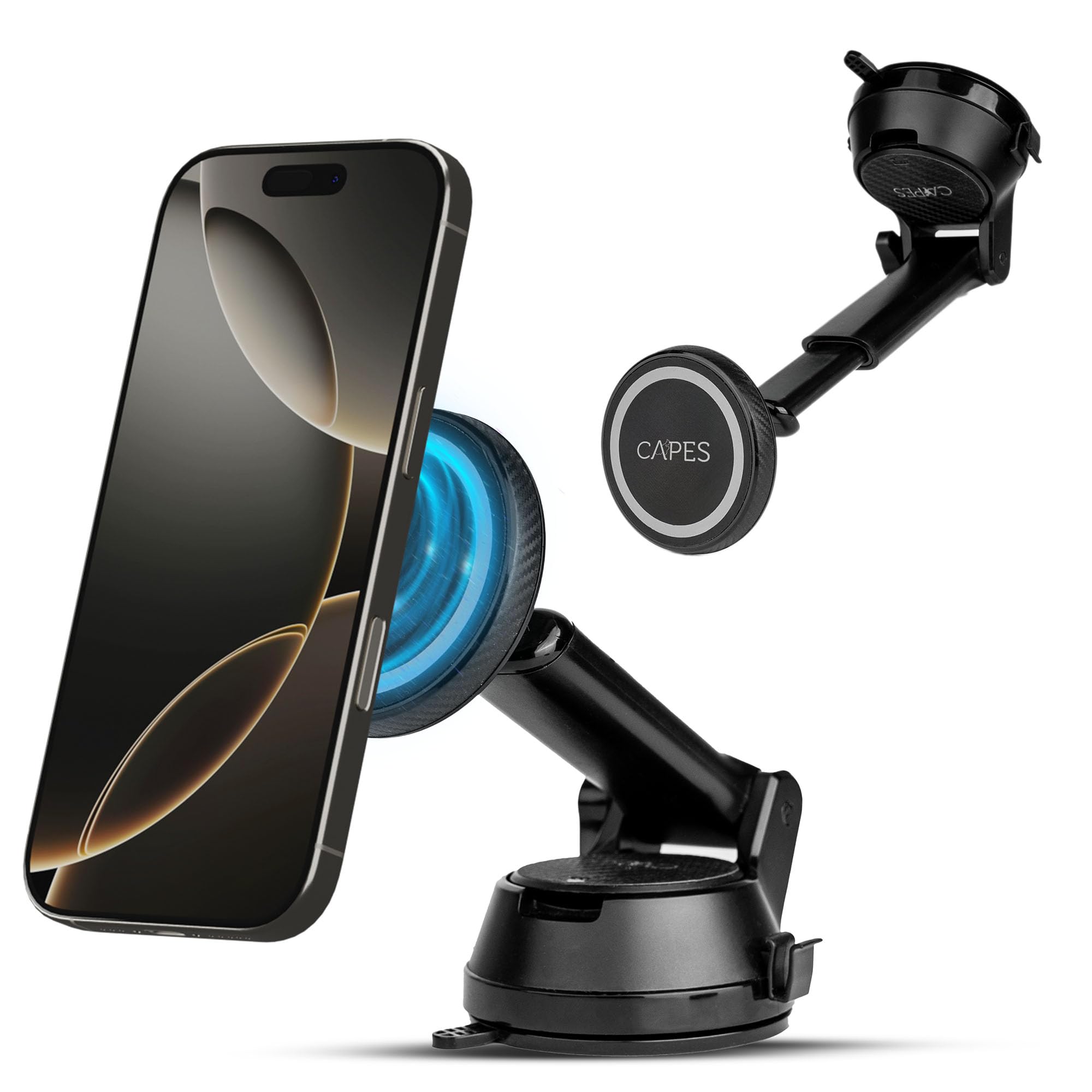 Capes Maglock Support de téléphone magnétique pour tableau de bord et pare-brise compatible avec le support de voiture MagSafe, pour iPhone 16/15/14/13/12 avec support réglable, aimants puissants et