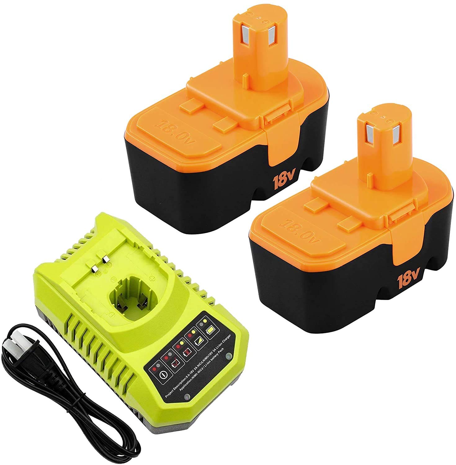 18V Battery Replacement for Ryobi and Charger Compatible with Ryobi One+ ABP1801 P100 P102 P104 P105
