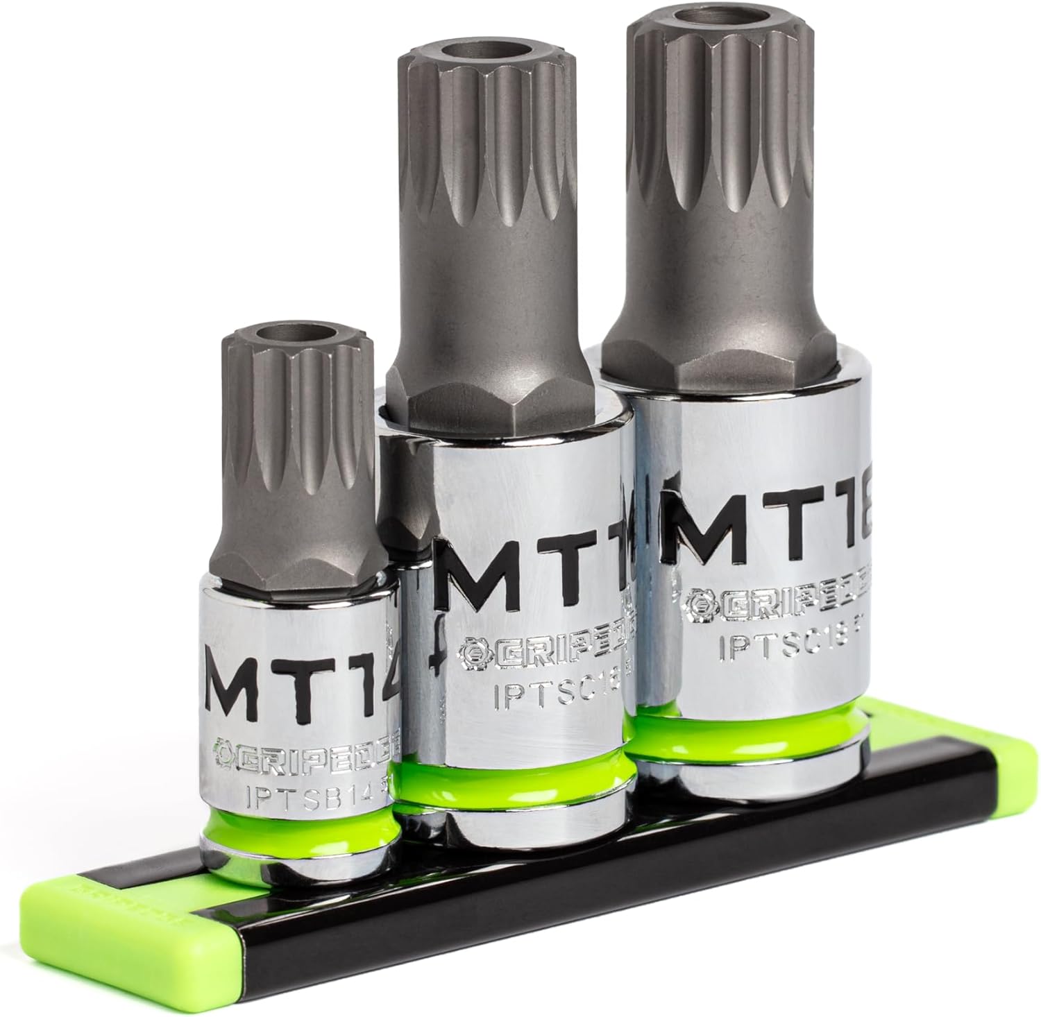 GripEdge | 3-PC RPT 3/8 & 1/2" Drive Standard Tamper Proof Triple Square Bit Socket Set | Includes sizes - MT14-MT18 | Includes Premium Aluminium Socket Rail |