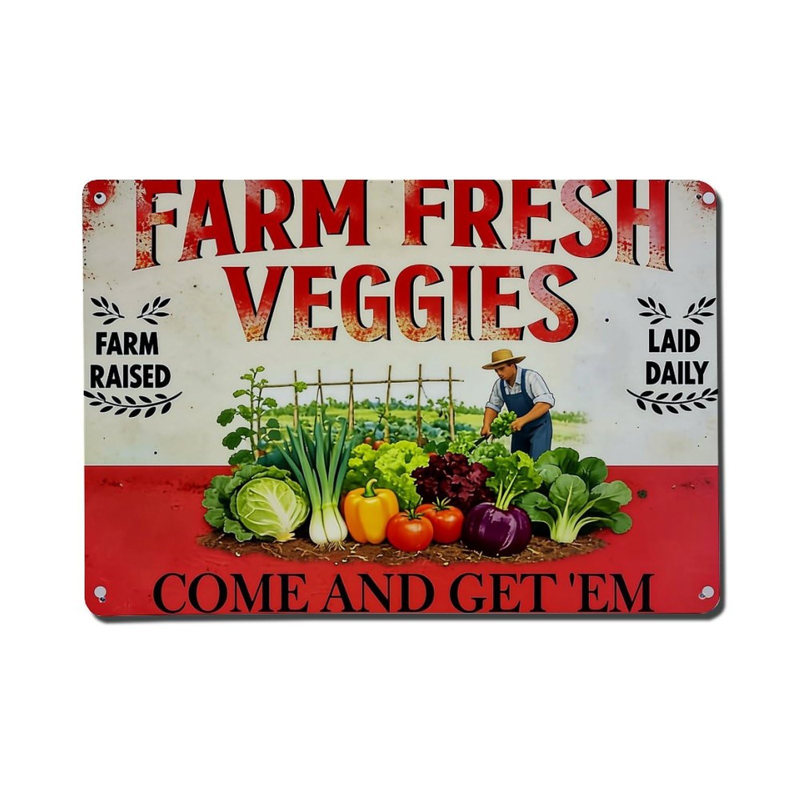 Nestemfo Vintage Farm Fresh Veggies Sign Tin Sign Metal Sign, Living Room,Bar, Home, Bedroom Wall Decor,Retro Metal Poster 8X12 Inches