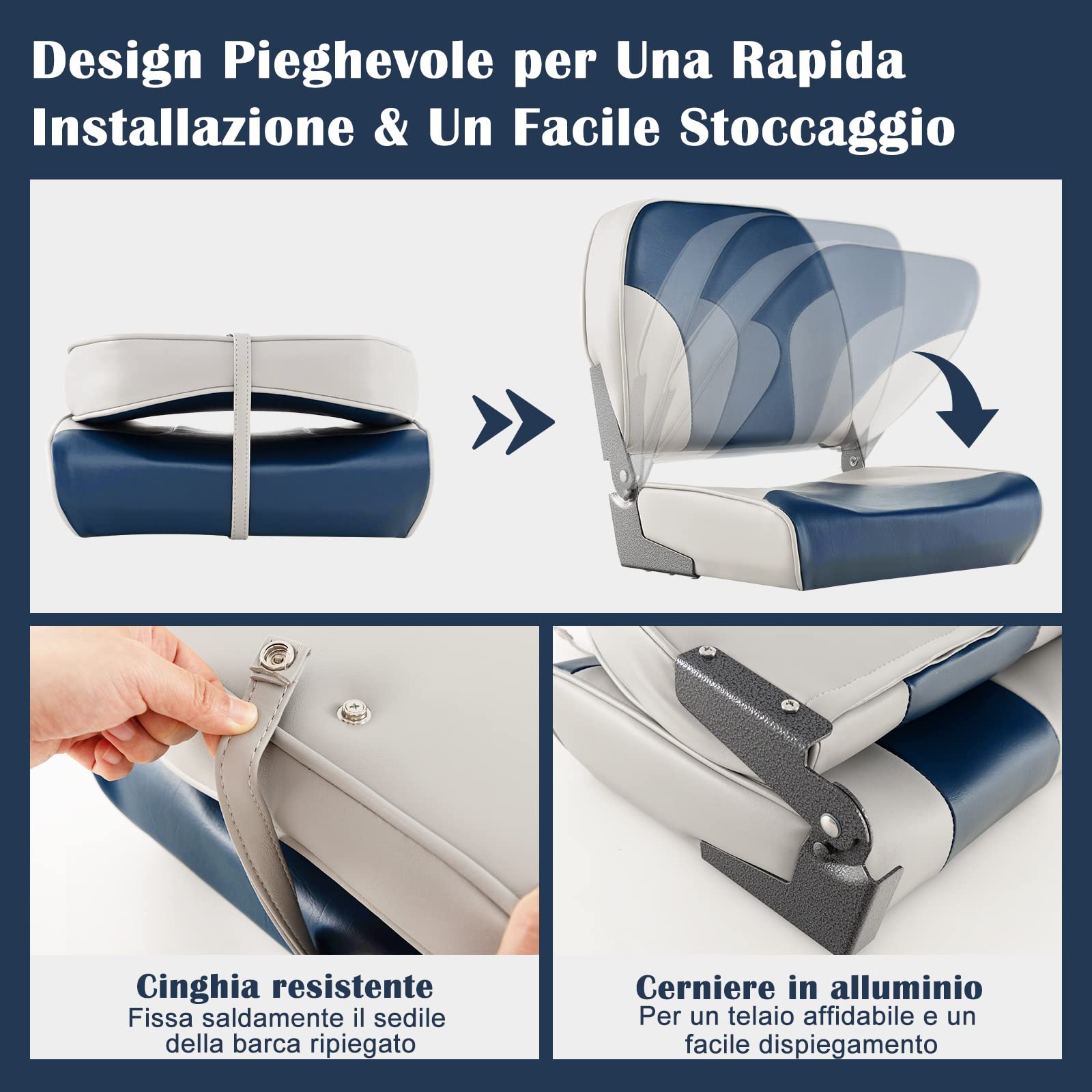 COSTWAY Sedie per Barca, con Schienale Basso, Sedile del timoniere con Tessuto Impermeabile, Imbottitura in Spugna e Cerniere in Alluminio, Adatto alla Maggior Parte delle Basi (Modello 3)