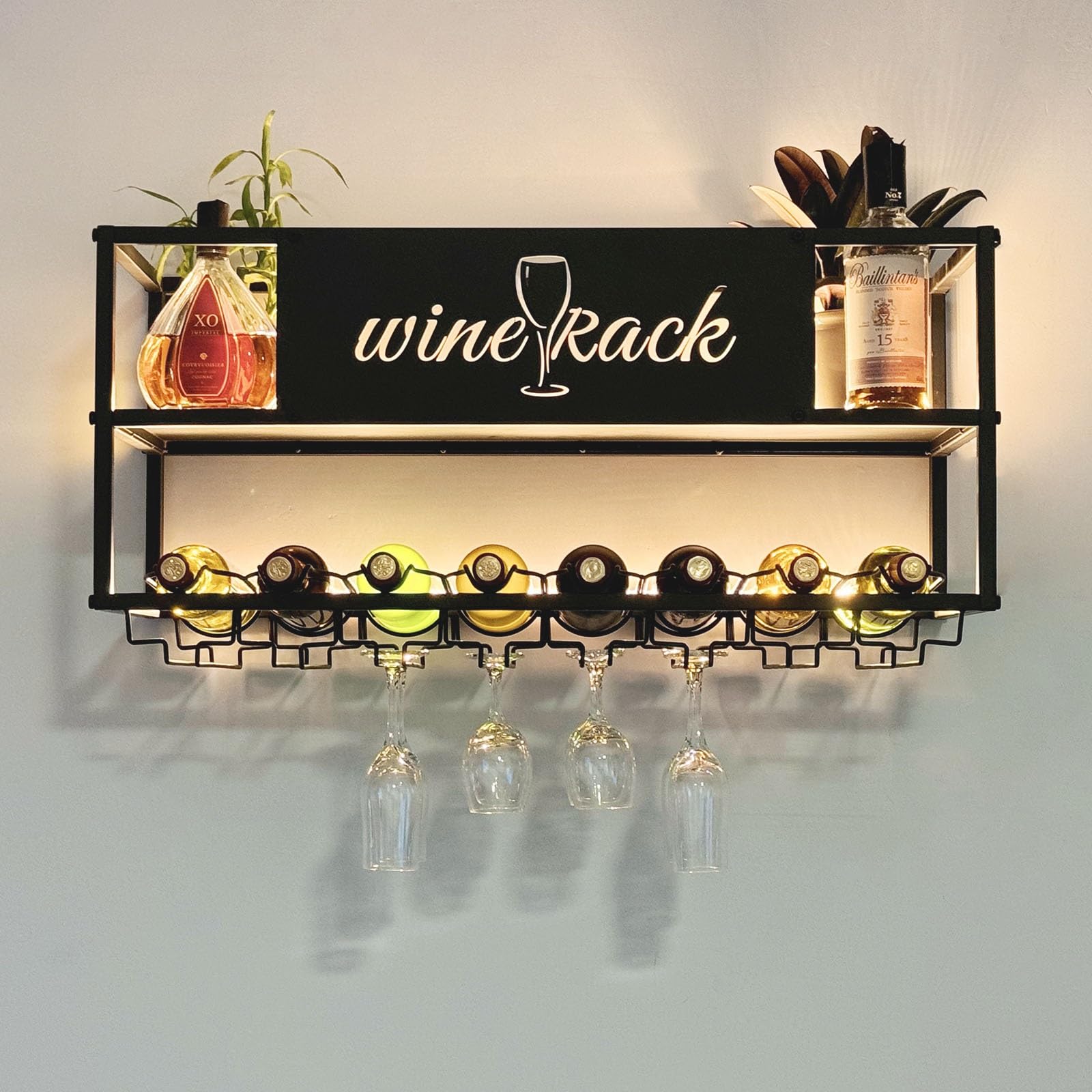 Support à bouteille en métal suspendu et étagère de bar rétroéclairée premium