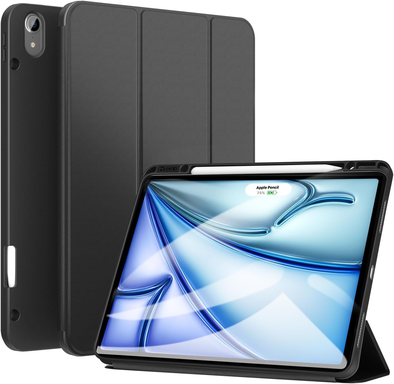 ZtotopCases for iPad Air 13 Inch M3 Chip 2025 / M2 2024 Case/iPad Pro 12.9 3rd Generation 2018 with Pencil Holder, Lightweight Slim Soft TPU Back Trifold Smart Cover with Auto Sleep/Wake, Black