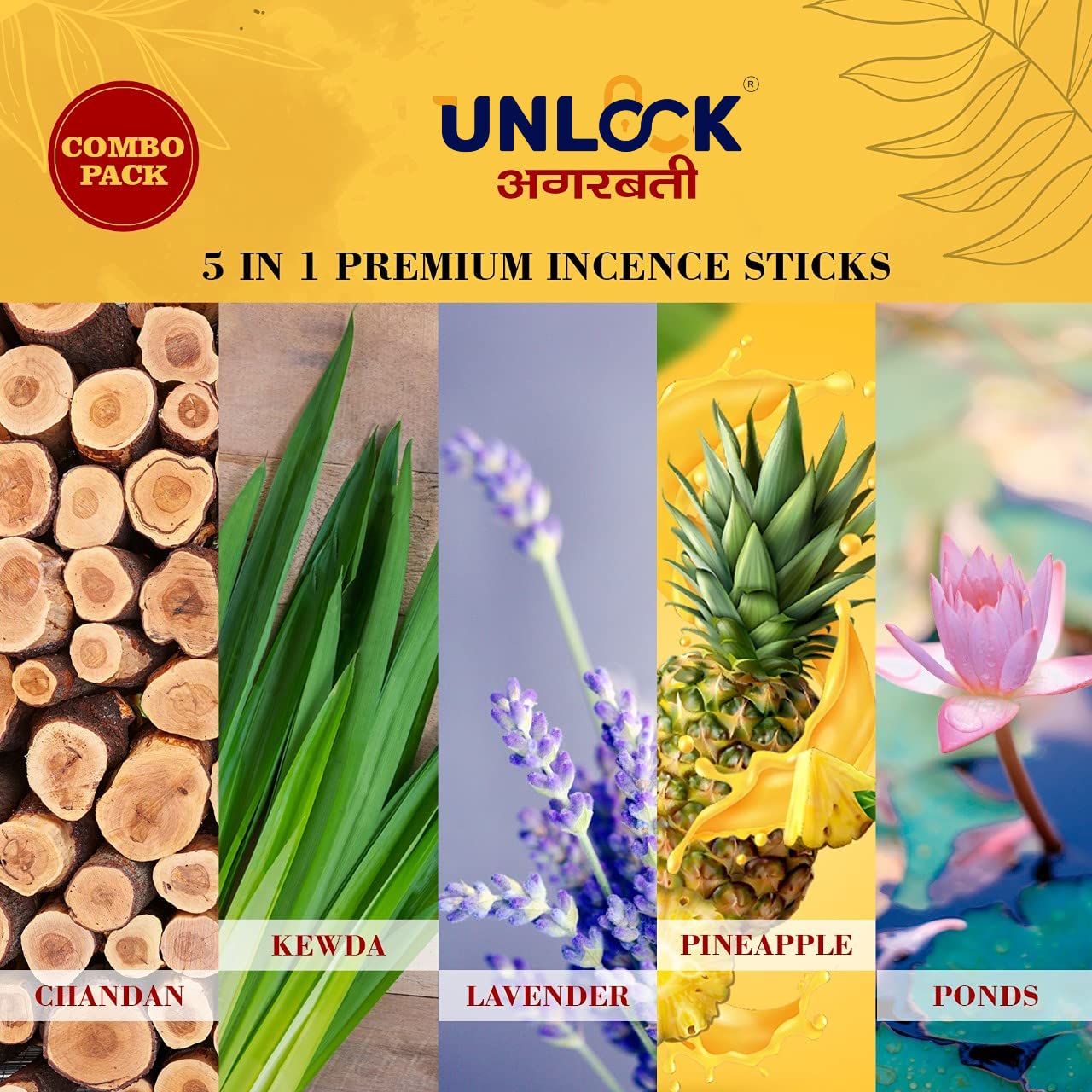 UNLOCKUNLOCK Incense Dhup Agarbatti Stick for Pooja Combo of 5 Fragrances Mogra Rose Pandadi Gugal Fentacia 400gm