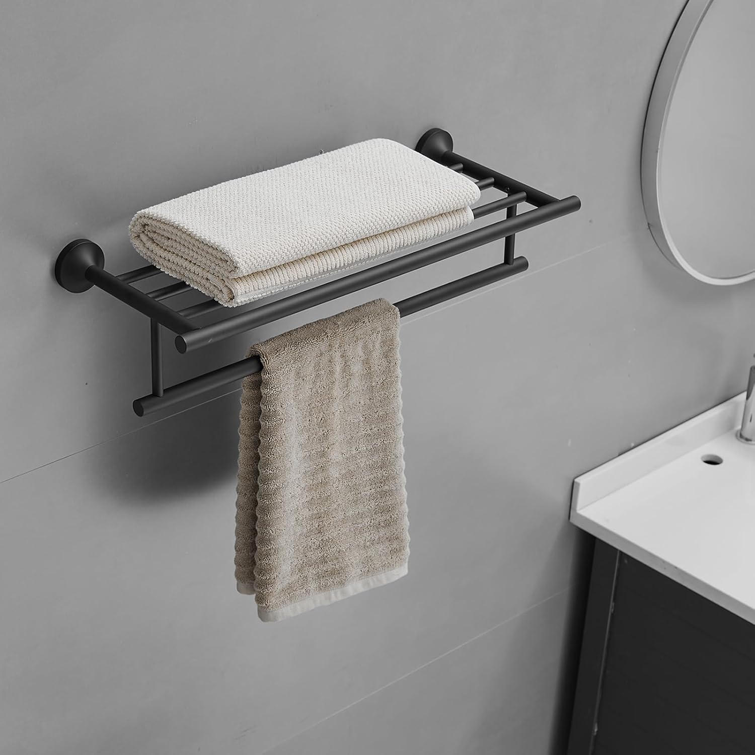 BWE 24 Inch Bathroom Towel Rack,Wall Mounted Towel Racks for Bathroom,with Single Towel Bar SUS 304 Stainless Steel Towel Holder for Bathroom Lavatory Matte Black