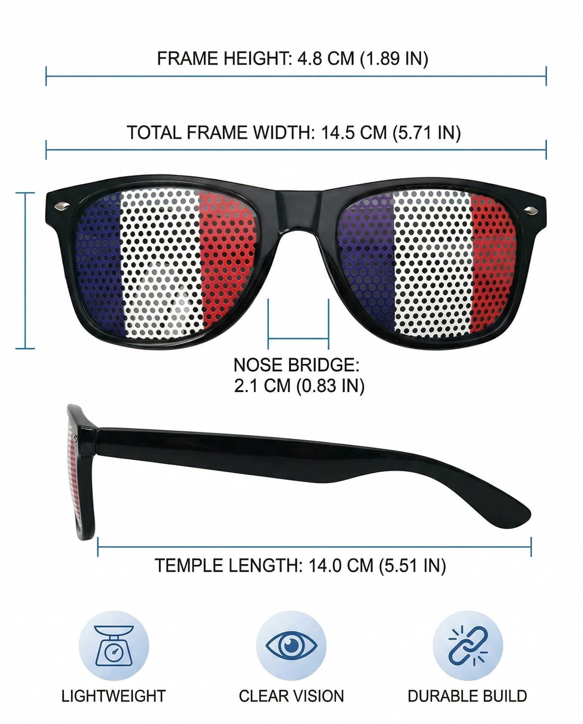 Occhiali Supporter Francia Set 2 Paia Blu Bianco Rosso Accessorio per Tifosi Calcio Rugby