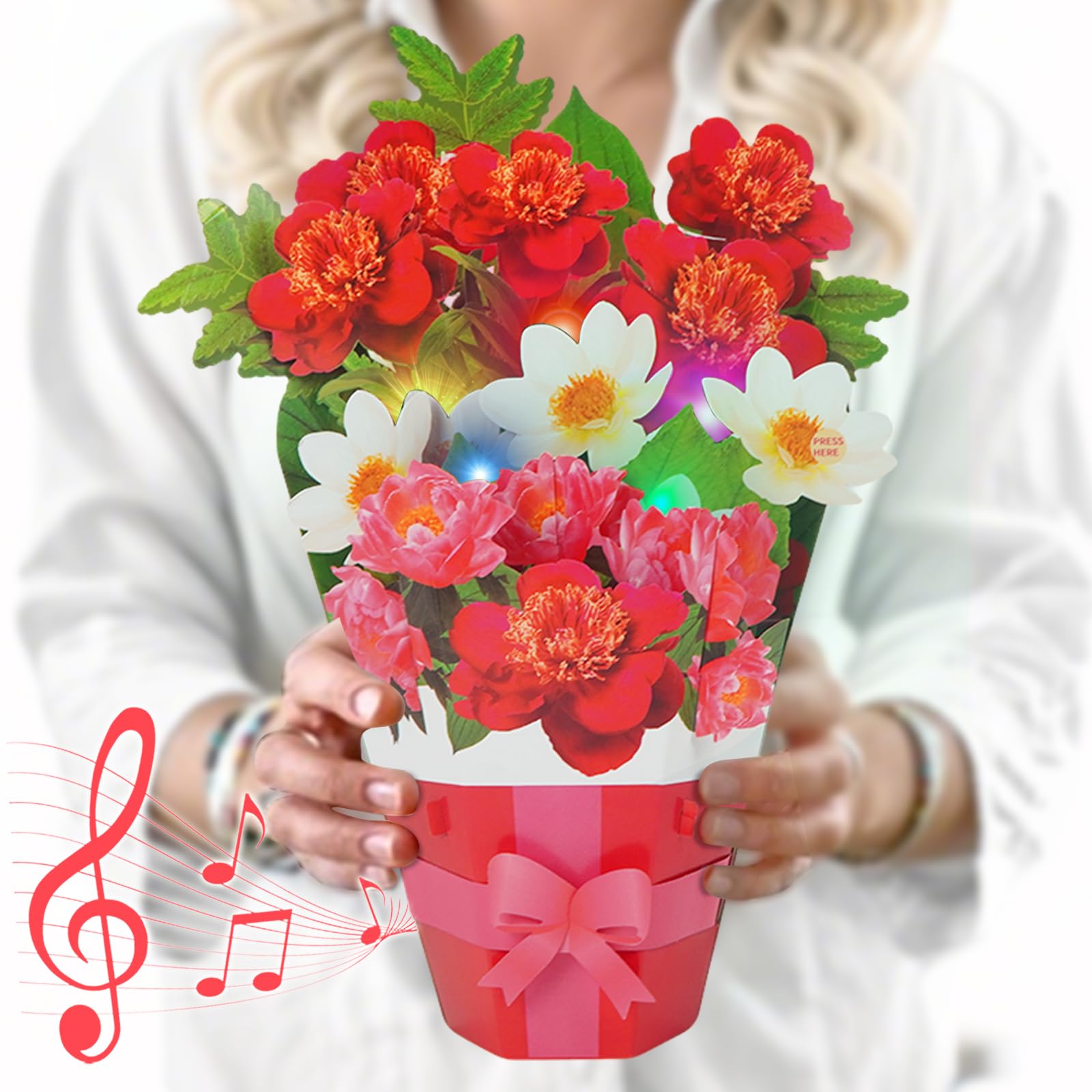 Birthday Cards with MUSIC & LIGHTS, Pop Up Birthday Cards, Magnoli, 12 Inch Life Sized Forever Flower Bouquet Greeting Card Gifts for Women Mom Grandma