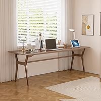 Vista 3 de Escritorio de estudio de madera maciza, mesa de computadora doble larga de 78.8 pulgadas para oficina en casa, estación de trabajo de PC para 2